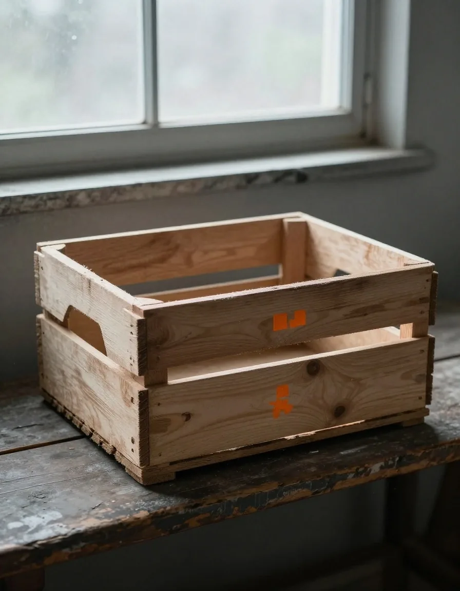 Caisse datée au pochoir